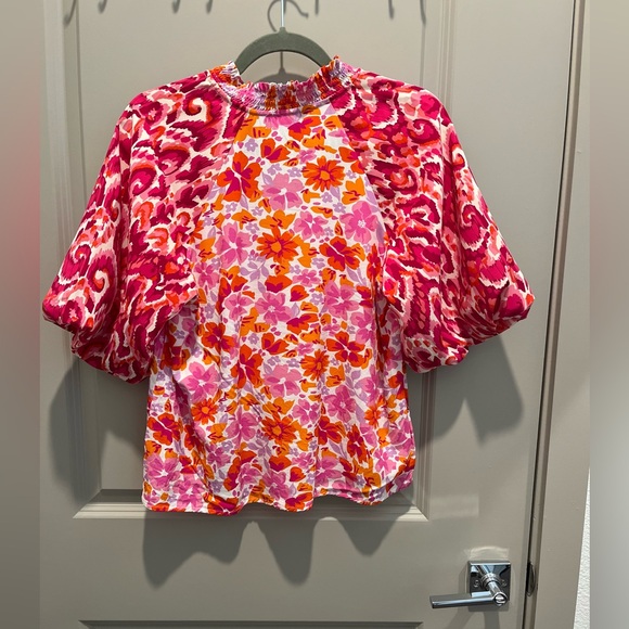 THML Pink Puff Sleeve Blouse with Mandarin Collar - Picture 2 of 4